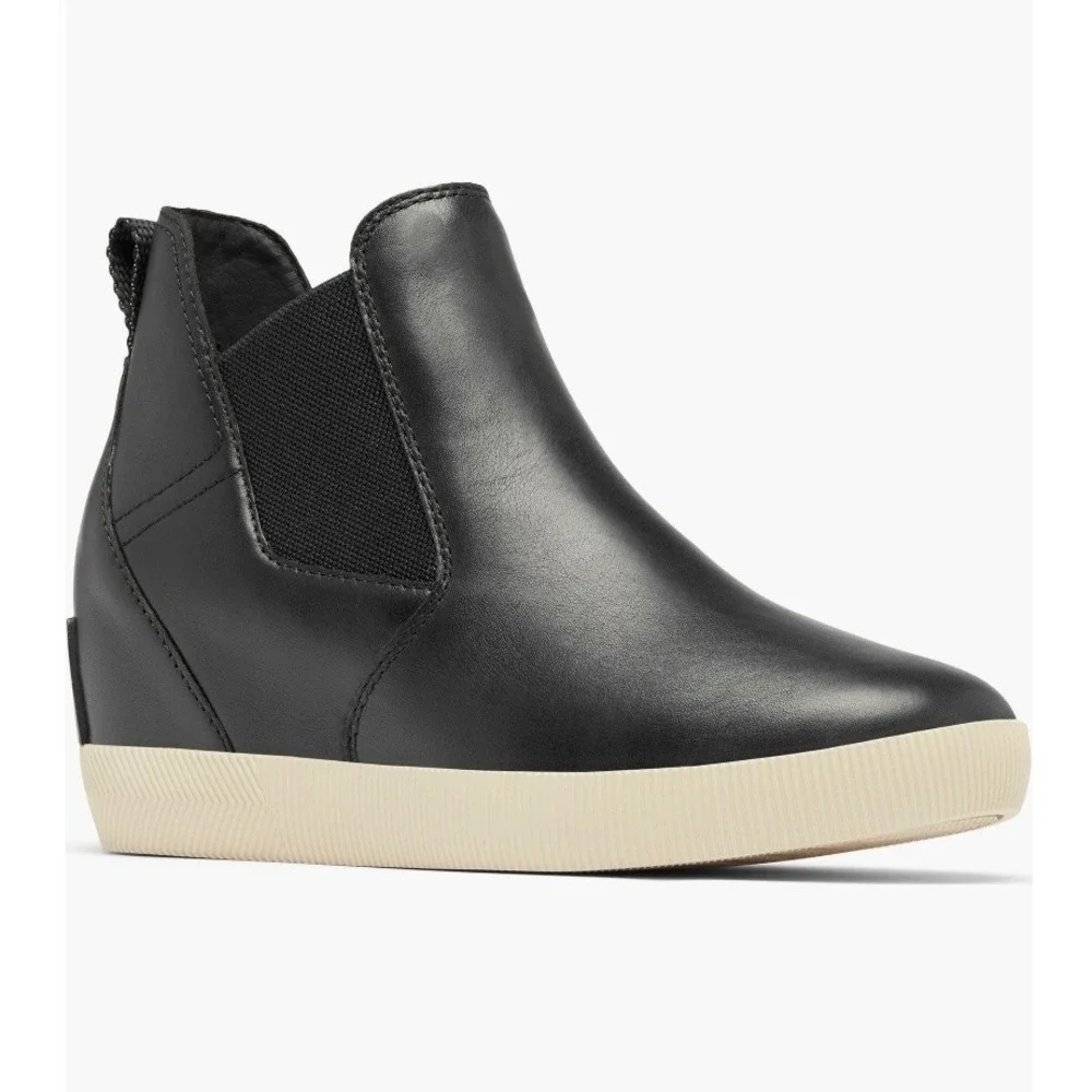 Sorel Out N About Wedge Leather Bootie, Ankle Boots Black, Size 9.5‎ NWT